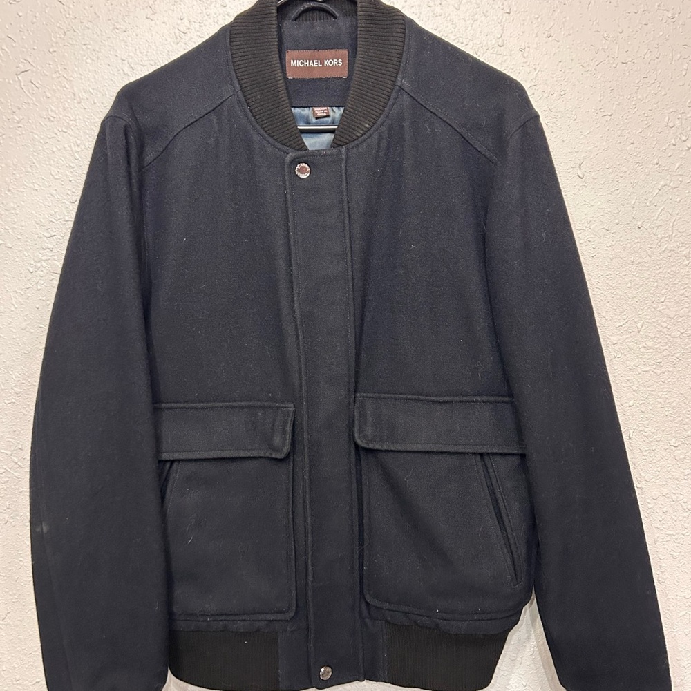 Michael Kors Men’s Medium Navy Wool Blend Bomber Style Jacket